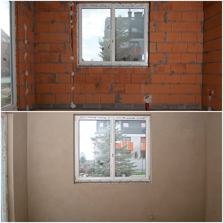 gładź po tynkach – ściana po tynkach przed wykończeniem